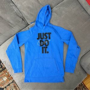 Nike Just do it Swoosh Logo Graphic Pullover Hoodie Men's Small Sportswear Blue